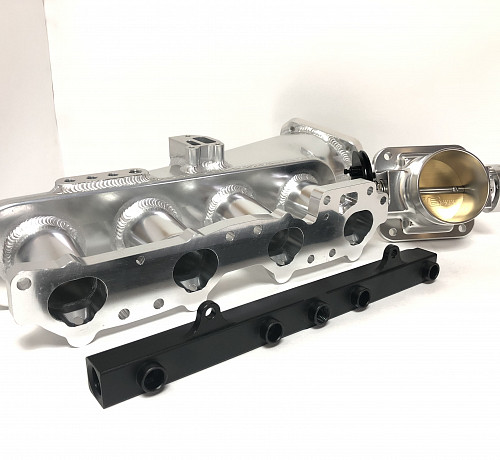 Впускной коллектор фрезерованный - Nissan Silvia SR20DET - c дросселем 76мм и топливной рейкой - полированный